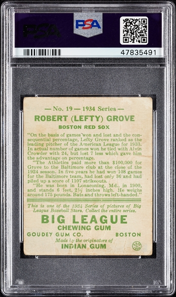 1934 Goudey Lefty Grove No. 19 PSA 1