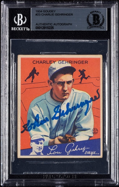 Charlie Gehringer Signed 1934 Goudey No. 23 (BAS)