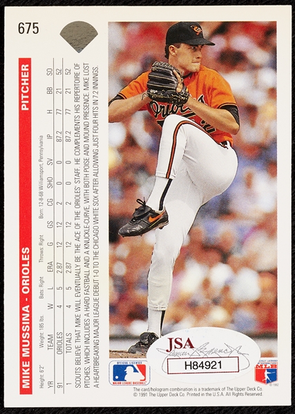 Mike Mussina Signed 1992 Upper Deck RC No. 675 (JSA)