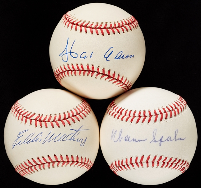 Hank Aaron, Mathews & Spahn Single-Signed Baseballs (3)