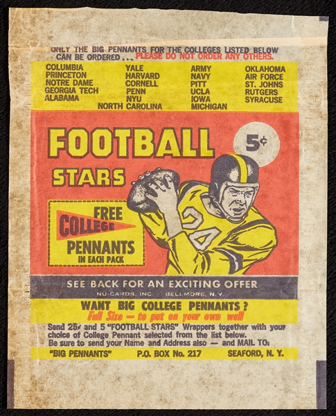 High-Grade 1961 Nu-Cards Football Set, SGC 92 Hadl, Wrapper (81)