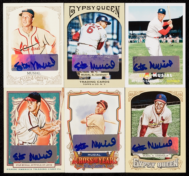 Stan Musial Signed Trading Card Group (6)