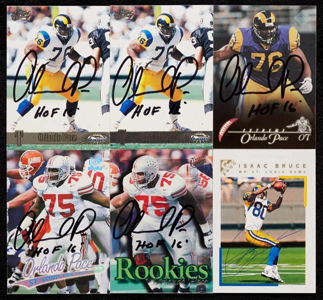 Football Signed Card Group with Orlando Pace RCs, Isaac Bruce (6)