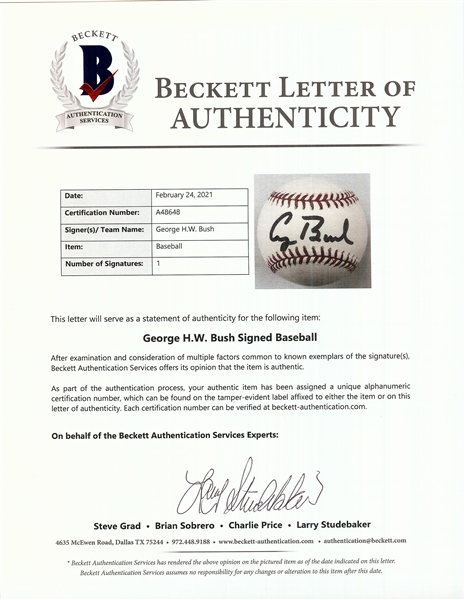 George H.W. Bush Single-Signed OML Baseball (BAS)