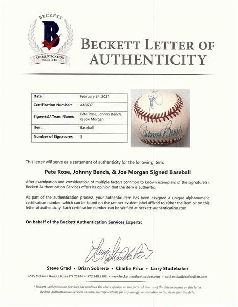 Johnny Bench, Joe Morgan & Pete Rose Signed ONL Baseball (BAS)