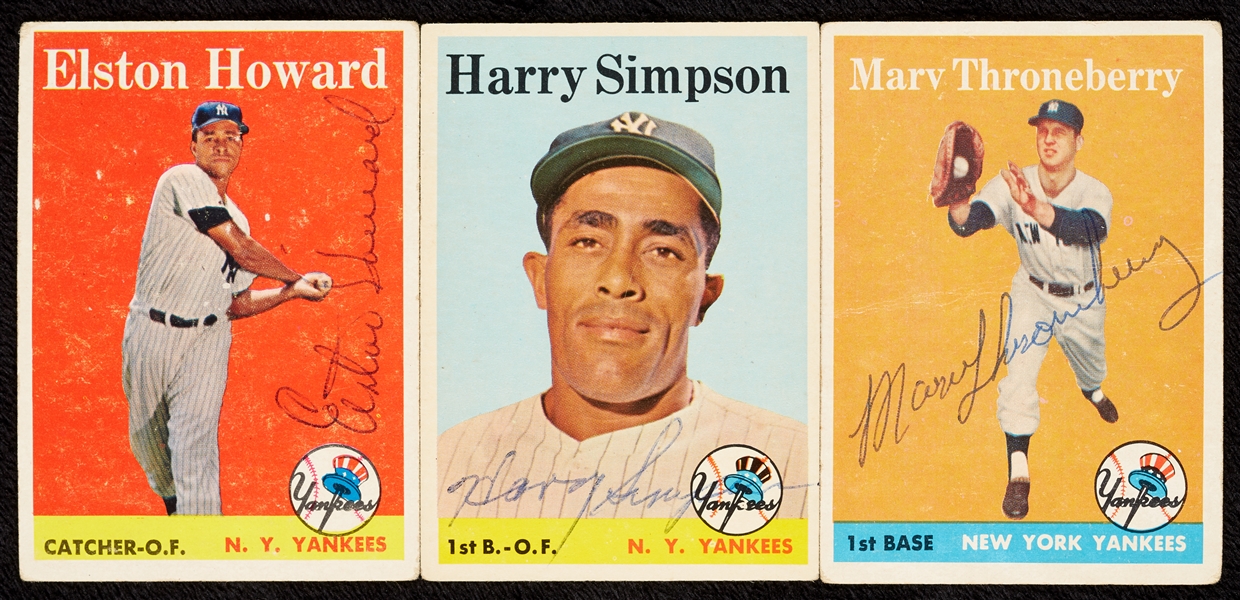Elston Howard, Harry Simpson & Marv Throneberry Signed 1958 Topps Group (3)