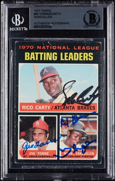 Complete Signed 1971 NL Batting Leaders with Rico Carty, Torre & Sanguillen (BAS)