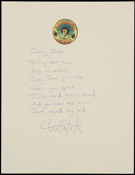 Grateful Dead Tom Constanten Signed Casey Jones Lyrics (BAS)