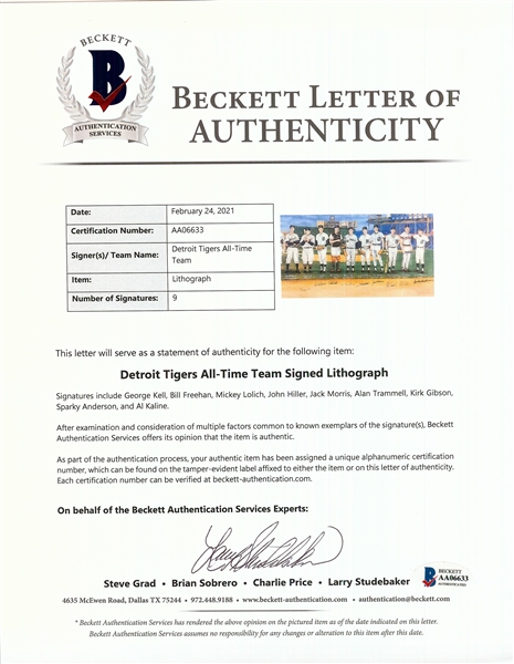 Detroit Tigers All-Time Team Signed Lithograph (1572/1999) (BAS)