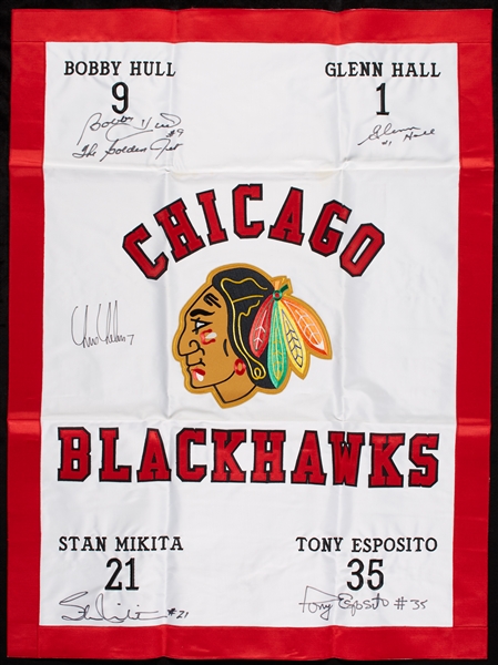 Chicago Blackhawks Greats Signed Retired Numbers Banner (BAS)