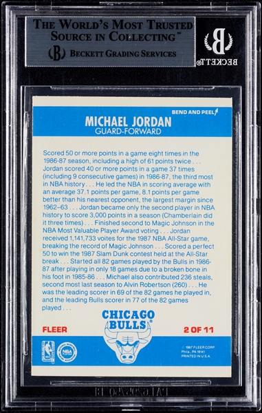 1987 Fleer Michael Jordan Sticker No. 2 BGS 8.5