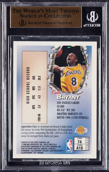 1996 Finest Kobe Bryant RC No. 74 BGS 9.5