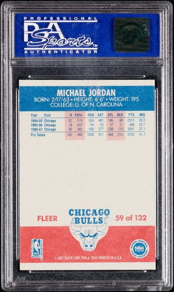 1987 Fleer Michael Jordan No. 59 PSA 8