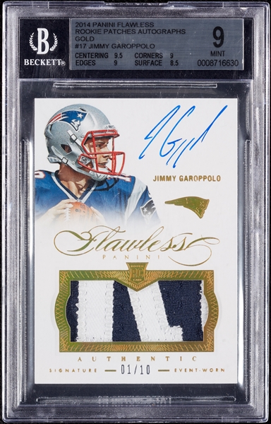 2014 Panini Flawless Jimmy Garoppolo RC Patches Autos Gold (1/10) BGS 9 (AUTO 9)