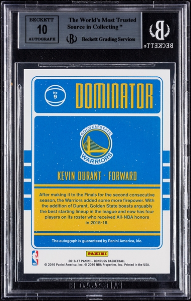 2016 Donruss Kevin Durant Dominator Signature (45/49) BGS 9 (AUTO 10)