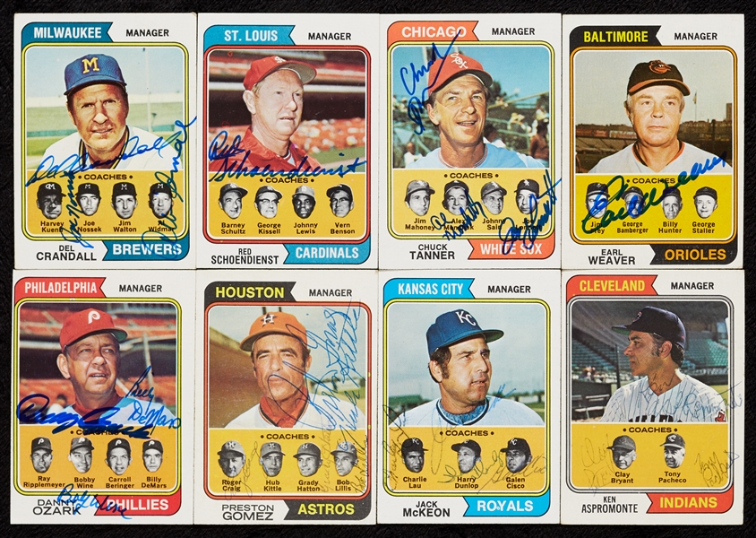 Signed 1974 Topps Multi-Signed Manager & Coaches Cards (15)