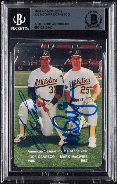 Mark McGwire & Jose Canseco Signed 1988 Mother's Cookies No. 28 (BAS)