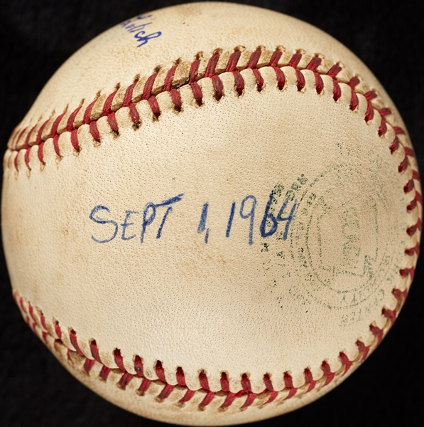 Mickey Lolich Career Win No. 19 Final Out Game-Used Baseball (9/1/1964) (BAS) (Lolich LOA)