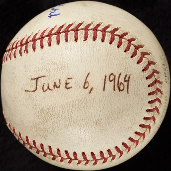Mickey Lolich Career Save No. 2 Final Out Game-Used Baseball (6/6/1964) (BAS) (Lolich LOA)