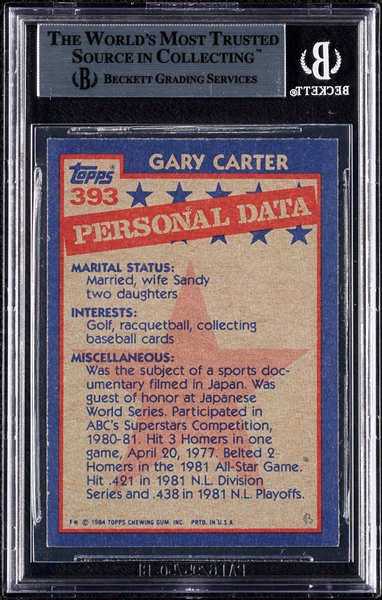 Gary Carter Signed 1984 Topps No. 393 (BAS)