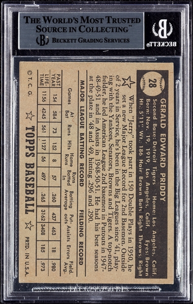 Jerry Priddy Signed 1952 Topps No. 28 (BAS)