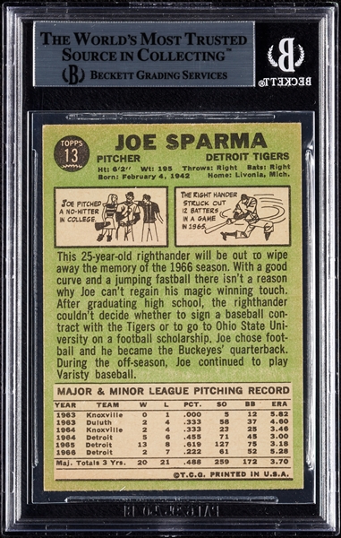 Joe Sparma Signed 1967 Topps No. 13 (BAS)
