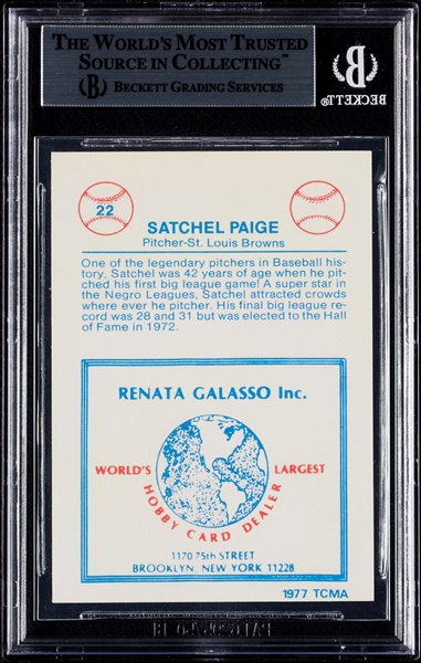 Satchel Paige Signed 1977 TCMA No. 22 (BAS)