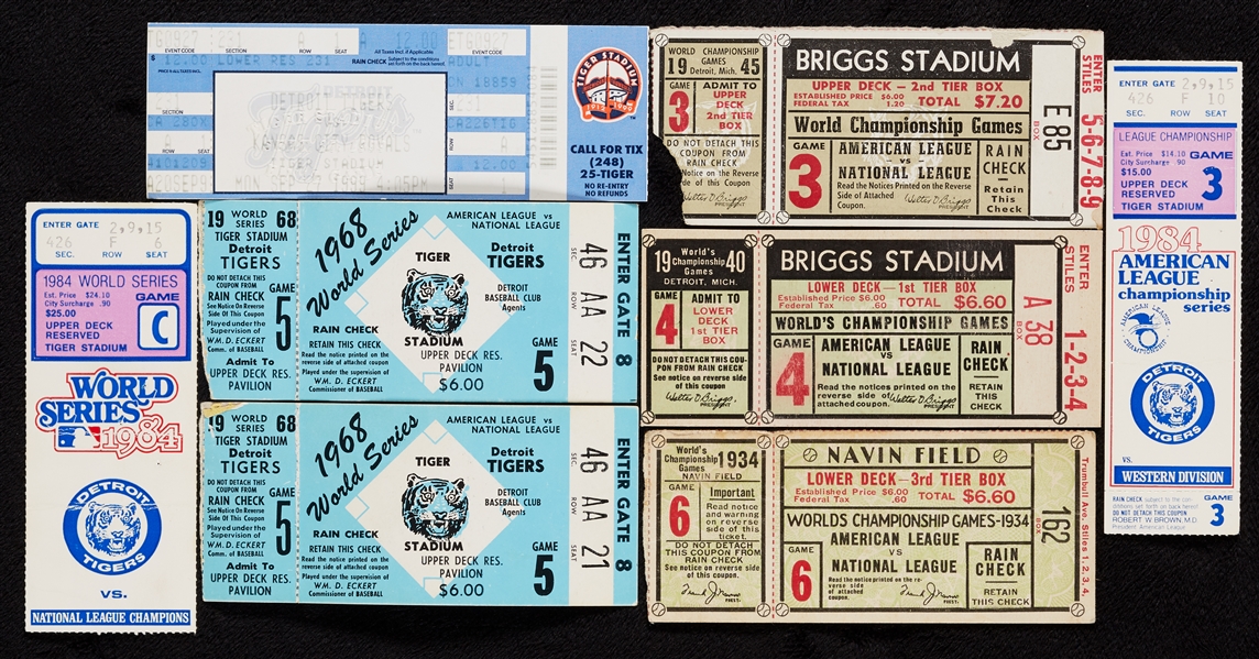 1934-2006 Detroit Tigers World Series Press Pins, Tickets (30)