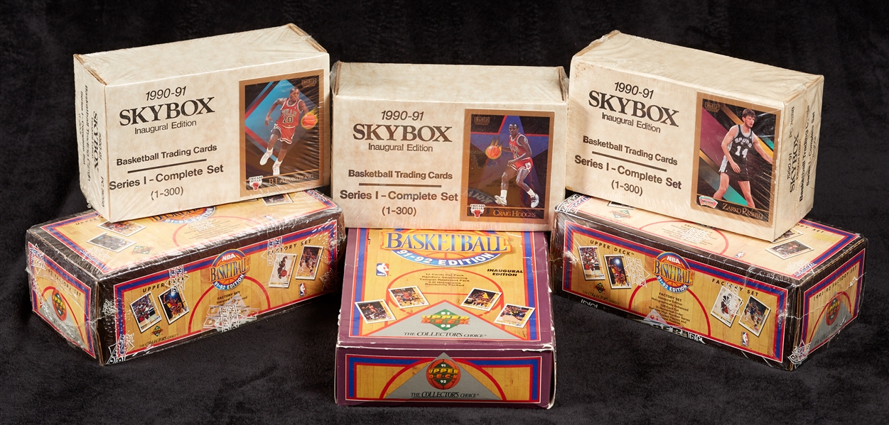 1990 and 1991 Upper Deck and SkyBox Basketball Factory Sets and Unopened Box (7)