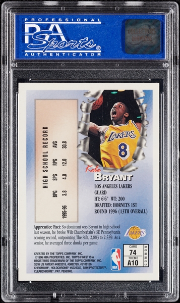 1996 Finest Kobe Bryant RC No. 74 PSA 9
