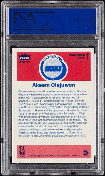 1986 Fleer Hakeem Olajuwon Sticker No. 9 PSA 9