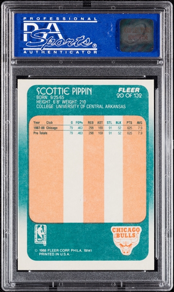 1988 Fleer Scottie Pippen RC No. 20 PSA 9