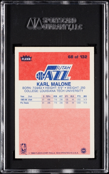 1986 Fleer Karl Malone RC No. 68 SGC 7