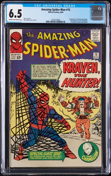Amazing Spider-Man Comic Book Issue #15 (Aug. 1964) (CGC 6.5)
