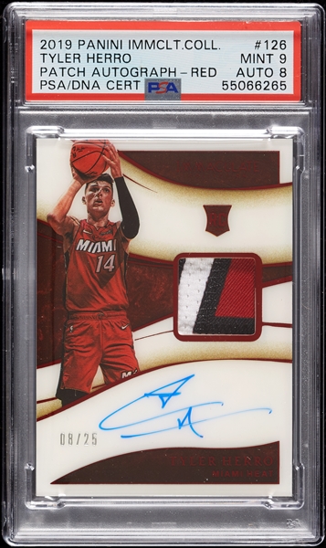 2019 Immaculate Tyler Herro RC No. 126 Patch Autograph Red (8/25) PSA 9 (AUTO 8)