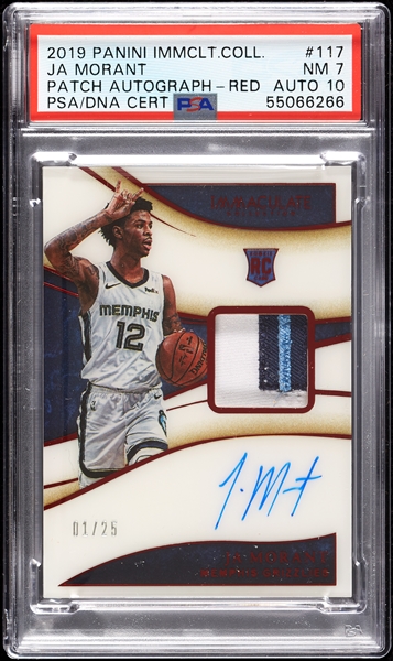 2019 Immaculate Ja Morant RC No. 117 Patch Autograph Red (1/25) PSA 7 (AUTO 10)
