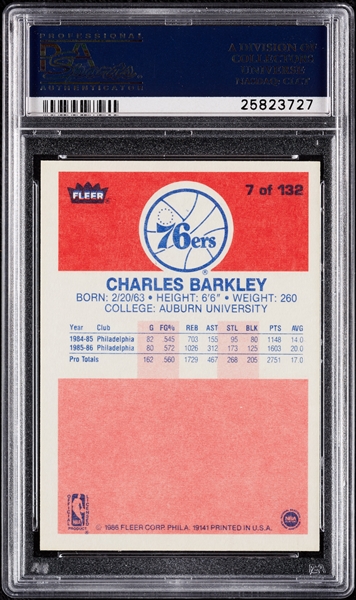 1986 Fleer Charles Barkley RC No. 7 PSA 8