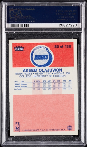1986 Fleer Hakeem Olajuwon RC No. 82 PSA 9