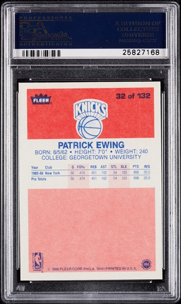 1986 Fleer Patrick Ewing RC No. 32 PSA 9