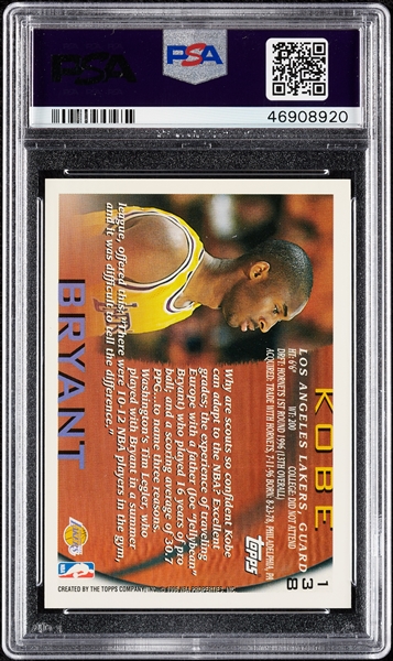 1996 Topps Kobe Bryant RC No. 138 PSA 9