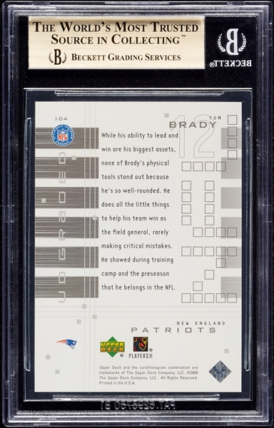 2000 UD Graded Tom Brady RC No. 104 BGS 9.5