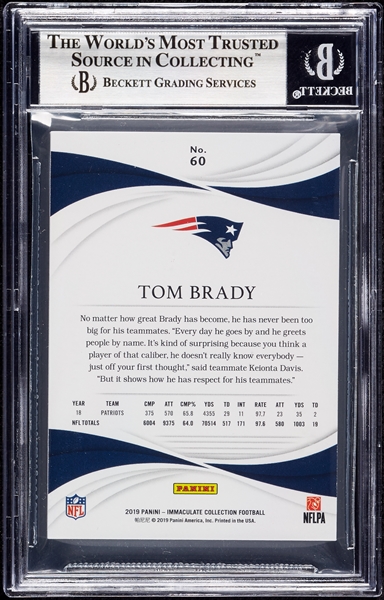 2019 Immaculate Collection Tom Brady No. 60 (99/99) BGS 8.5
