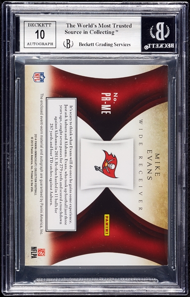 2016 Panini Honors Mike Evans RC Auto/Patch Recollection Collection 2014 Immaculate (1/1) BGS 8.5 (AUTO 10)