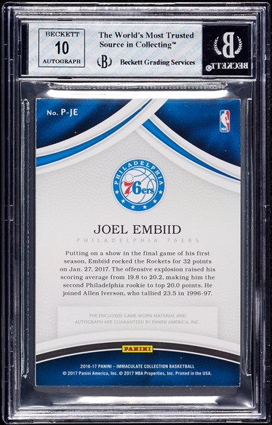 2016 Immaculate Joel Embiid Patch Autographs Jersey Number (12/21) BGS 8 (AUTO 10)