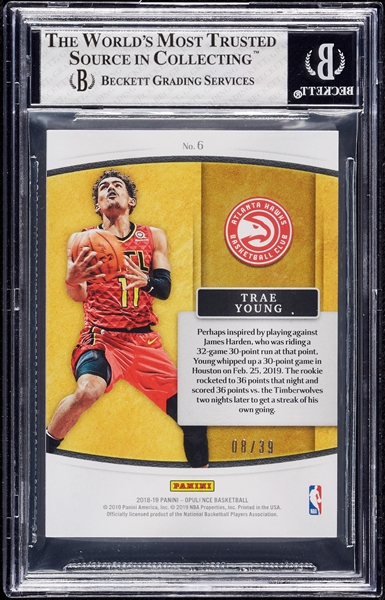 2018 Panini Opulence Trae Young RC No. 6 (8/39) BGS 8
