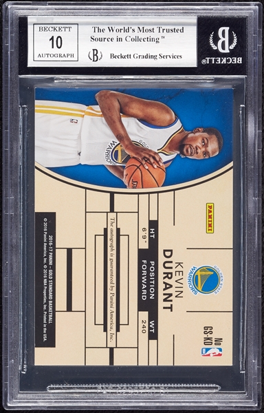 2016 Panini Gold Standard Kevin Durant Gold Standard Autos (9/25) BGS 8.5 (AUTO 10)