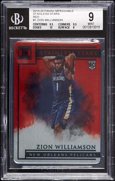 2019 Panini Impeccable Zion Williamson RC Stainless Stars Red (58/60) BGS 9