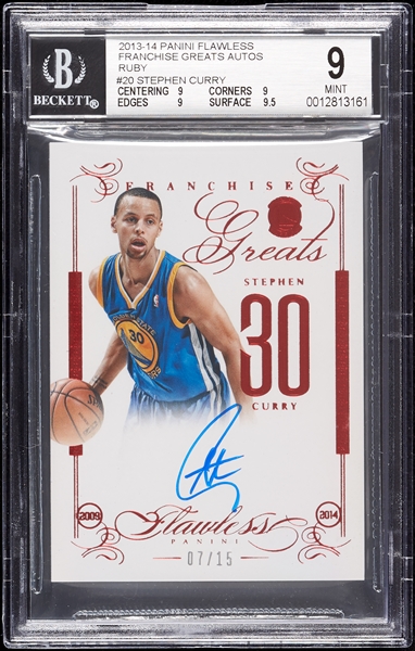 2013 Panini Flawless Stephen Curry Franchise Greats Autos Ruby (7/15) BGS 9 (AUTO 10)
