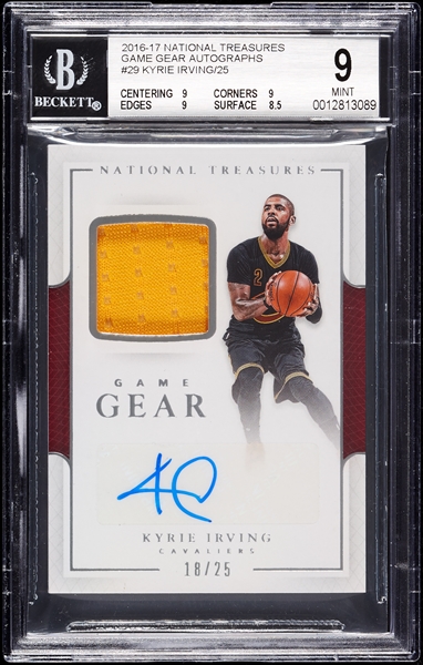 2016 National Treasures Kyrie Irving Game Gear Autographs (18/25) BGS 9 (AUTO 10)
