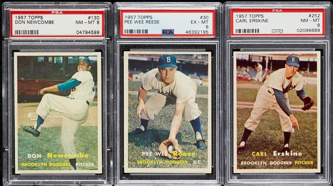 High-Grade 1957 Topps Baseball HOFers and Stars, 7 PSA Slabbed (10)